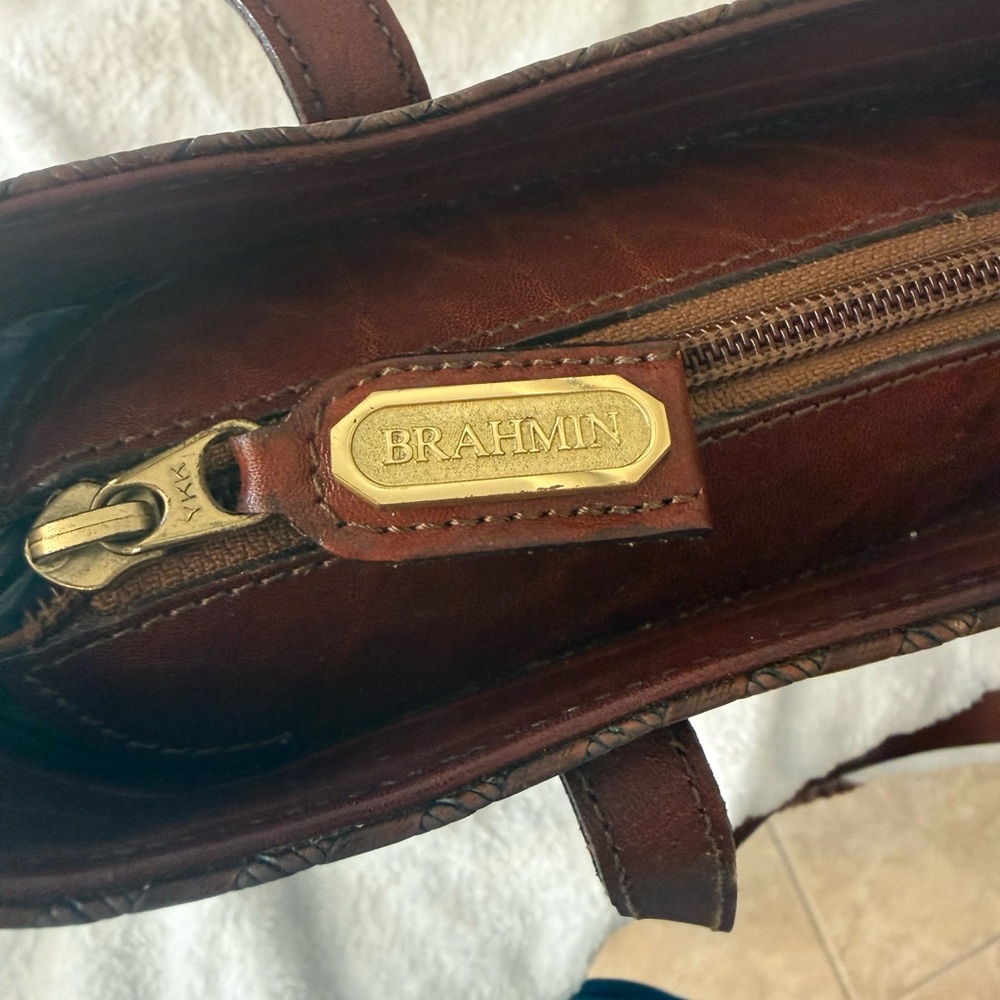 Vintage rare Brahmin leather tote shoulder bag with twilly - Picture 5 of 10